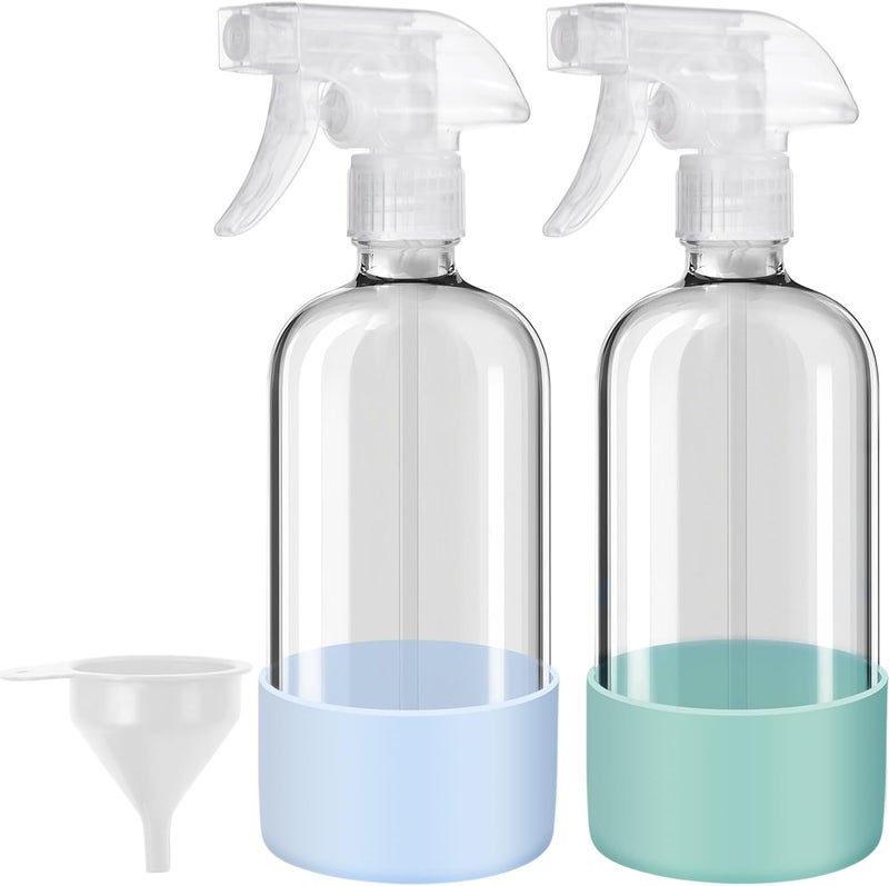 Bealee Glass Spray Bottles with Silicone Sleeves (2 Pack, 16 oz), Mist and Stream Empty Refillable Containers, Water Sprayer Misting Bottle for Cleaning Solutions, Planting, Hair Spraying, Green & Grey - Image 1
